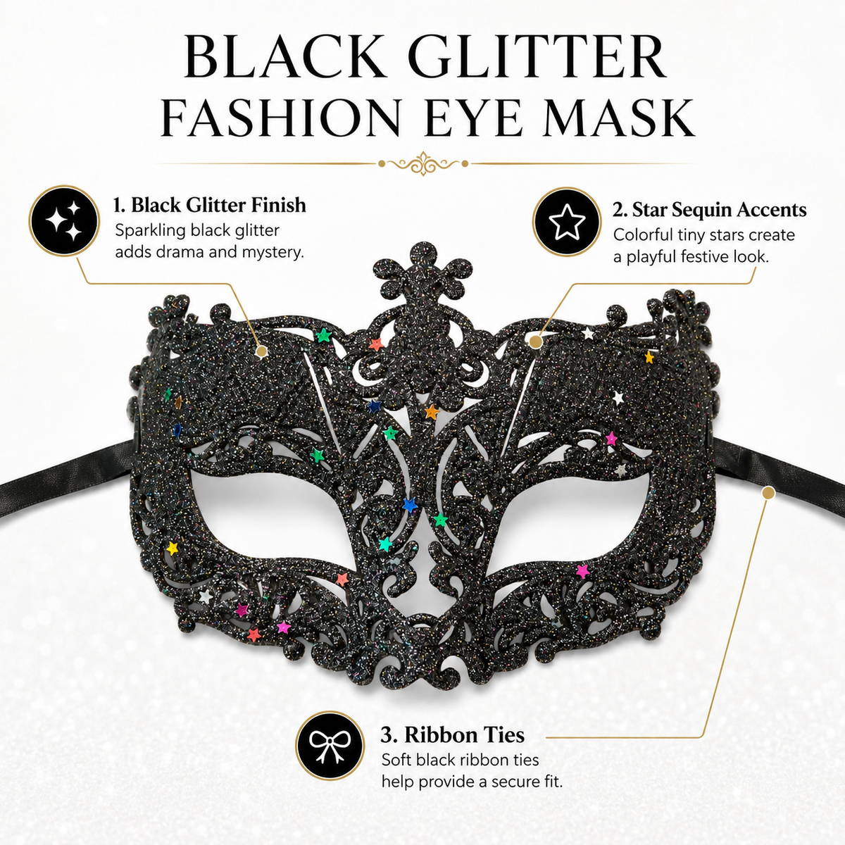 Glitter Fashion Eye Mask Black - 1PC - Wanna Party - side
