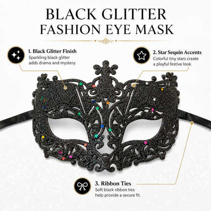 Glitter Fashion Eye Mask Black - 1PC - Wanna Party - side