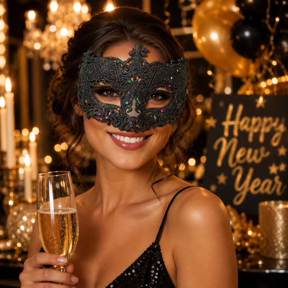 Glitter Fashion Eye Mask Black - 1PC - Wanna Party - decor
