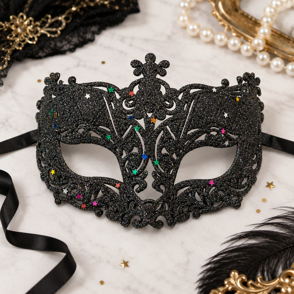 Glitter Fashion Eye Mask Black - 1PC - Wanna Party - flat