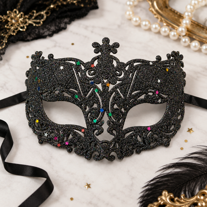 Glitter Fashion Eye Mask Black - 1PC - Wanna Party - flat