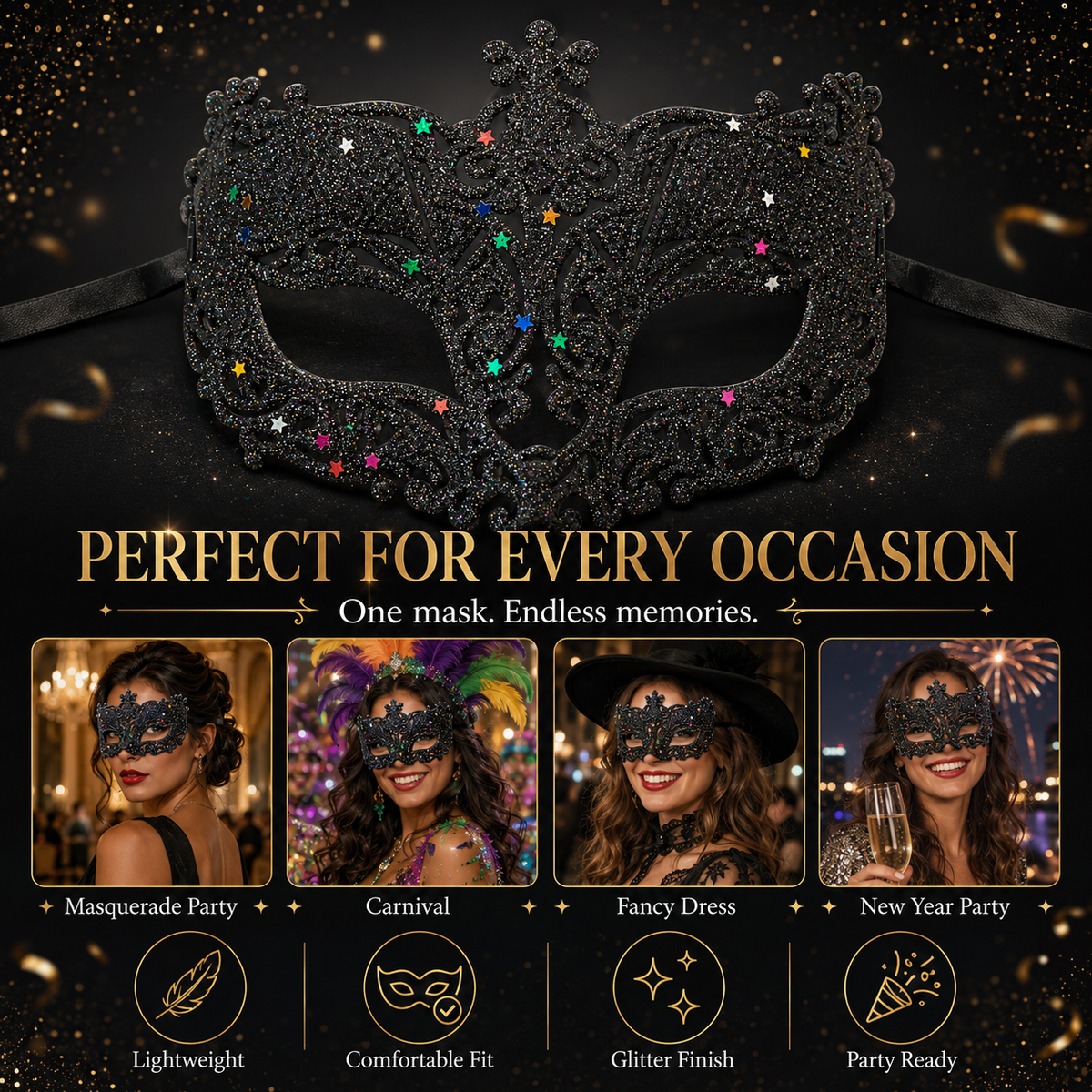 Glitter Fashion Eye Mask Black - 1PC - Wanna Party - use