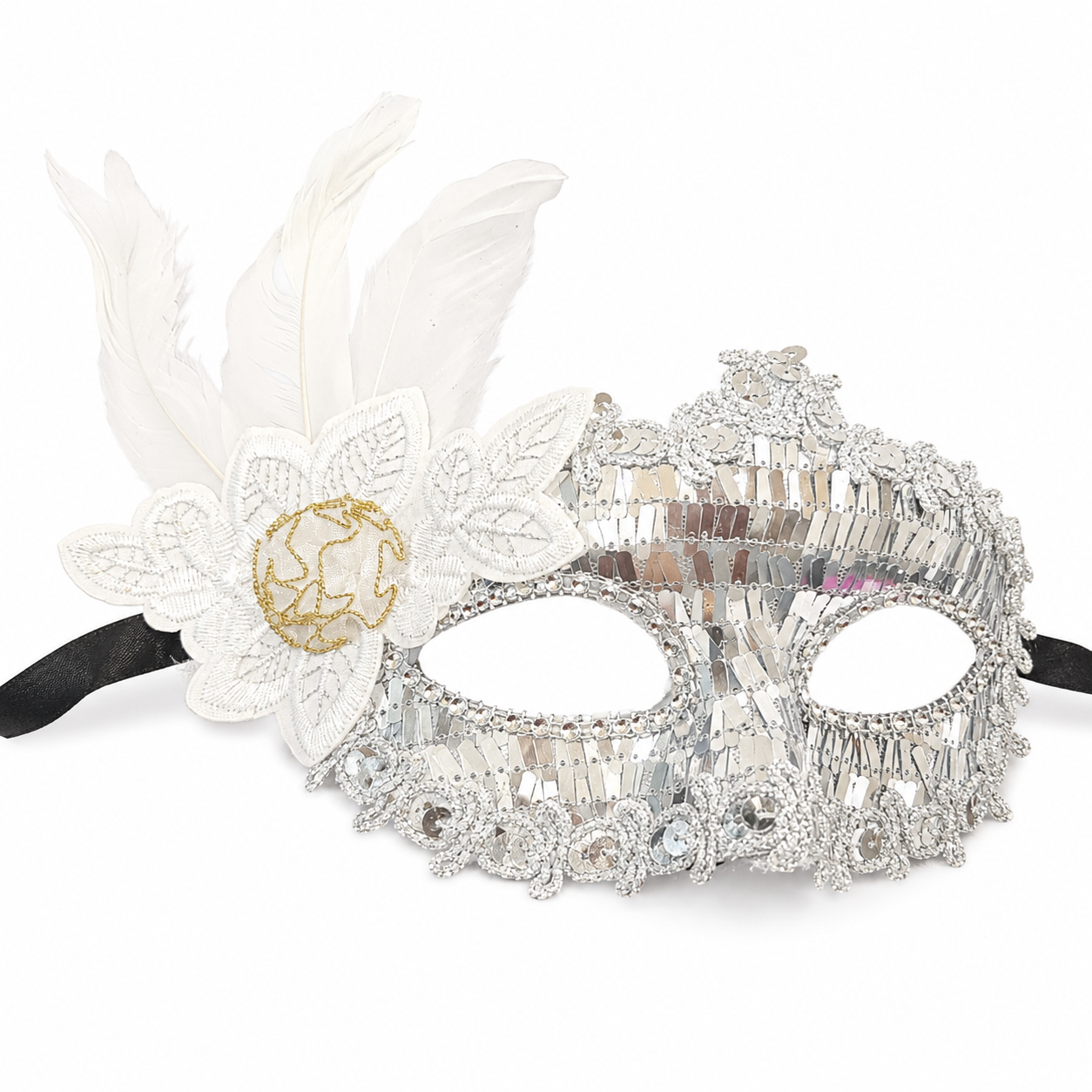 Silver Rectangle Sequin Mask with Net