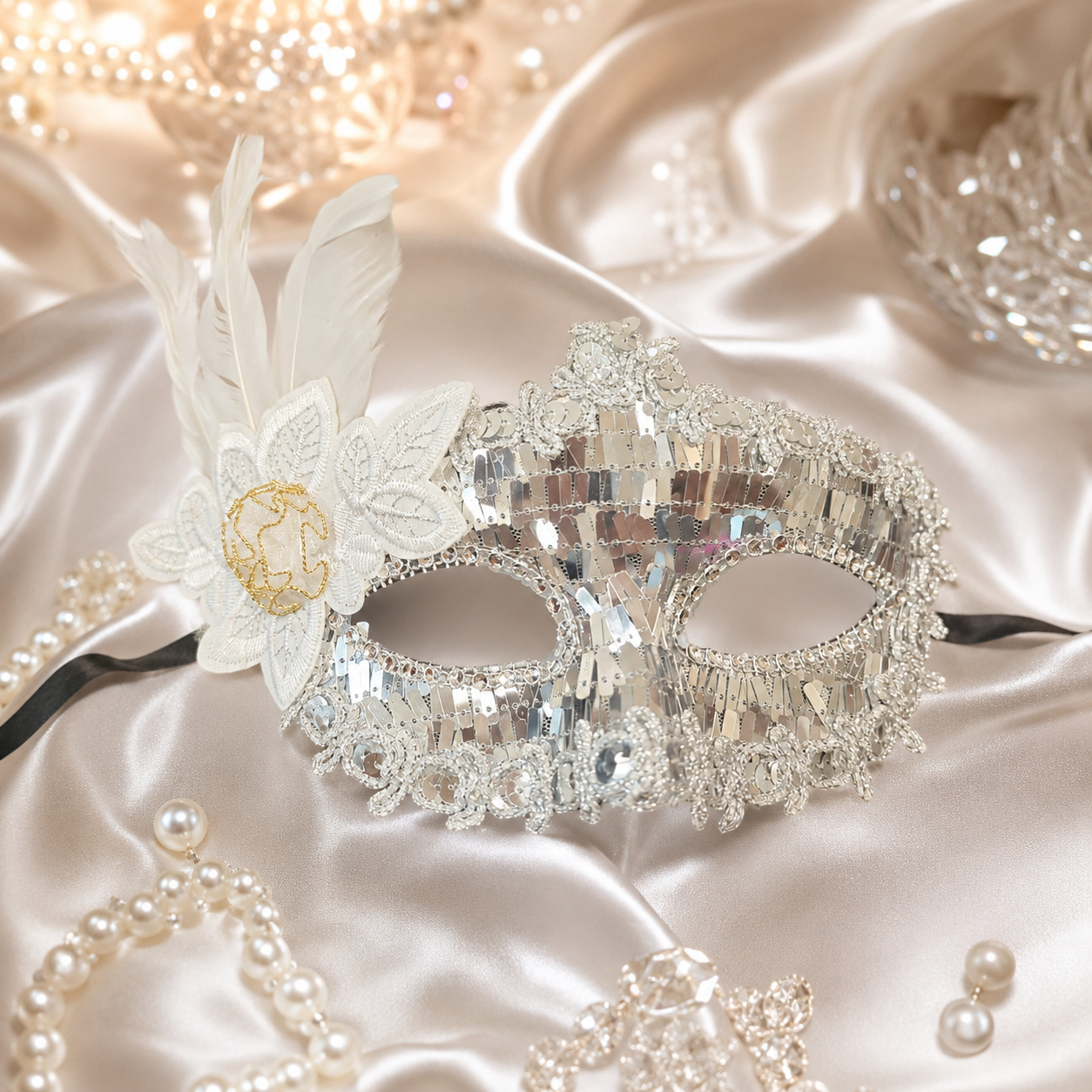 Silver Rectangle Sequin Mask with Net