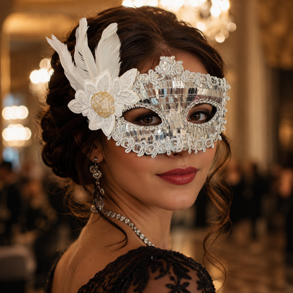 Silver Rectangle Sequin Mask with Net