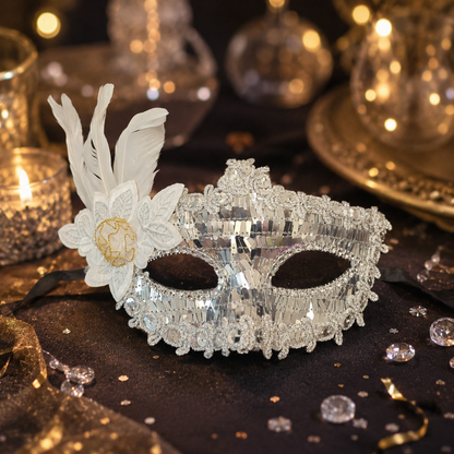 Silver Rectangle Sequin Mask with Net