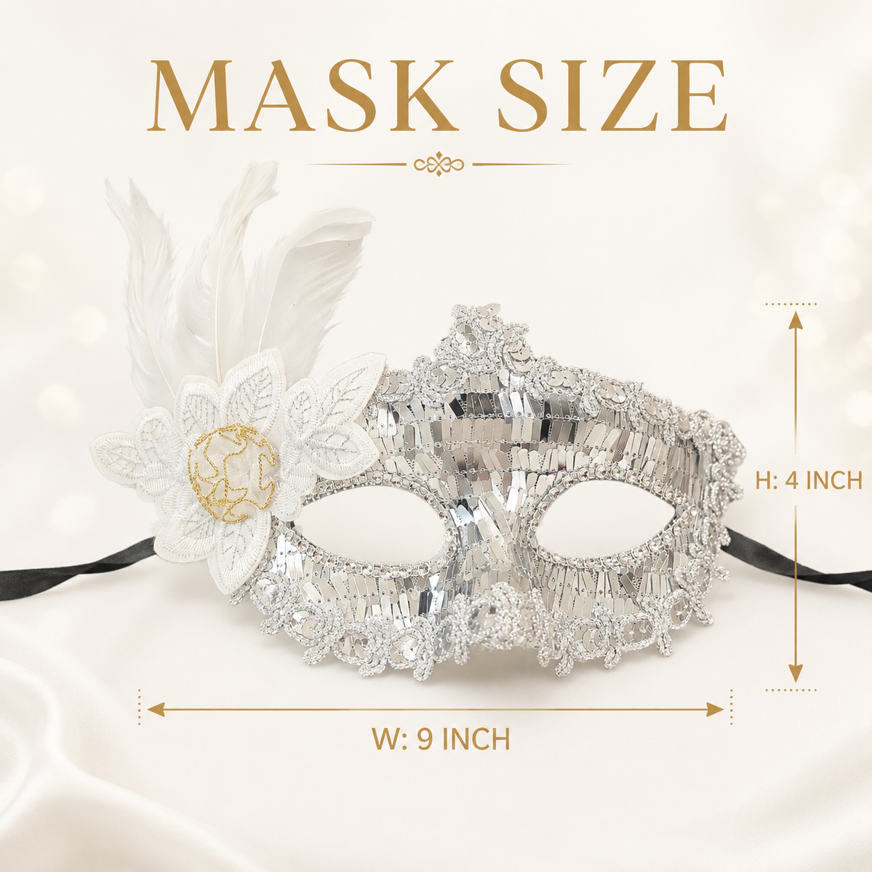 Silver Rectangle Sequin Mask with Net