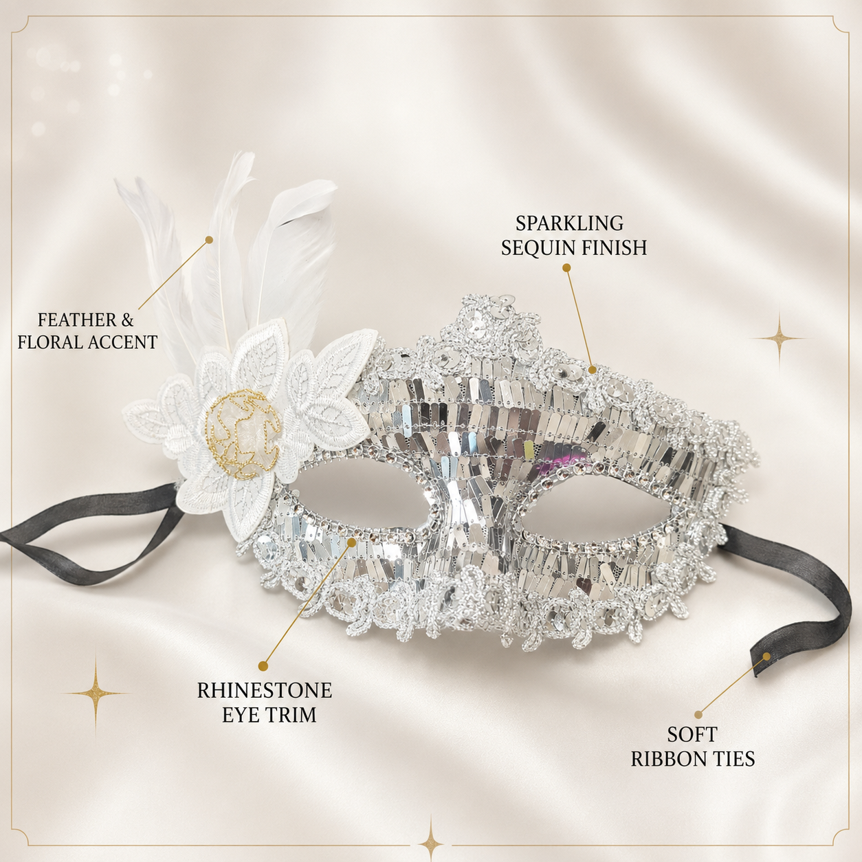 Silver Rectangle Sequin Mask with Net