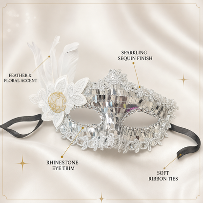 Silver Rectangle Sequin Mask with Net