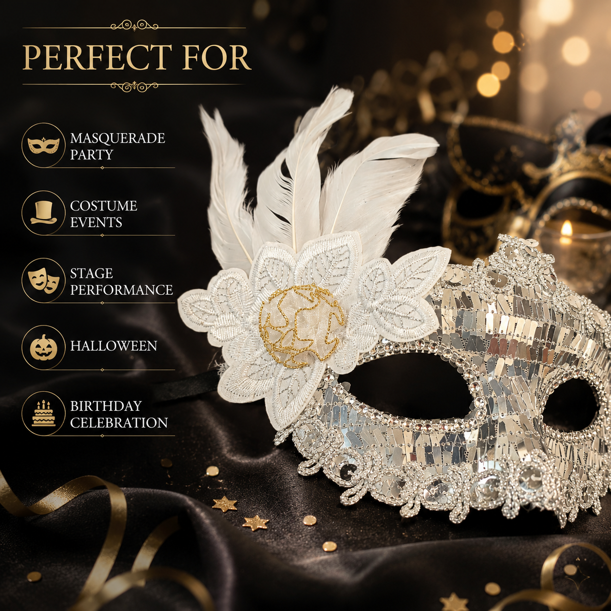 Silver Rectangle Sequin Mask with Net