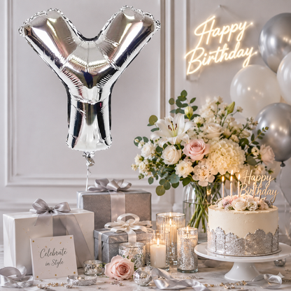 Silver Letter Y Foil Balloon, Metallic Alphabet Balloon