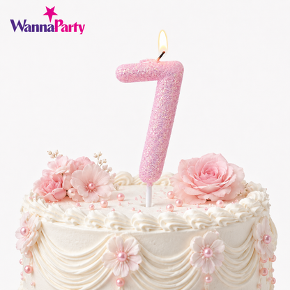 Glitter Designer Pink Candle No. 7
