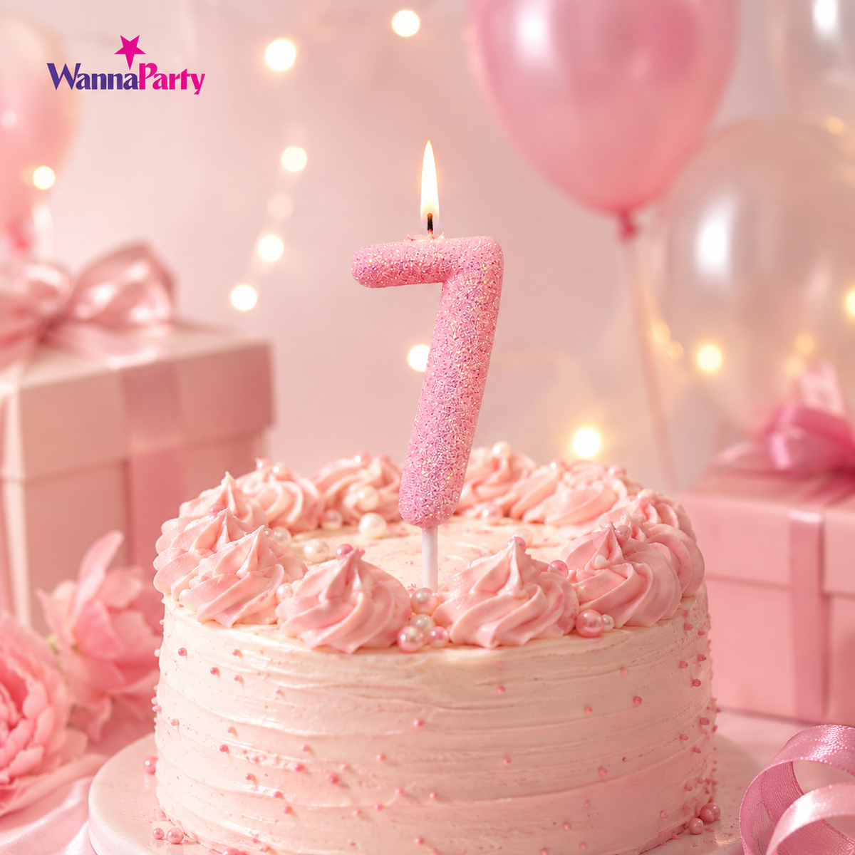 Glitter Designer Pink Candle No. 7
