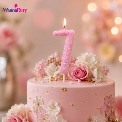 Glitter Designer Pink Candle No. 7