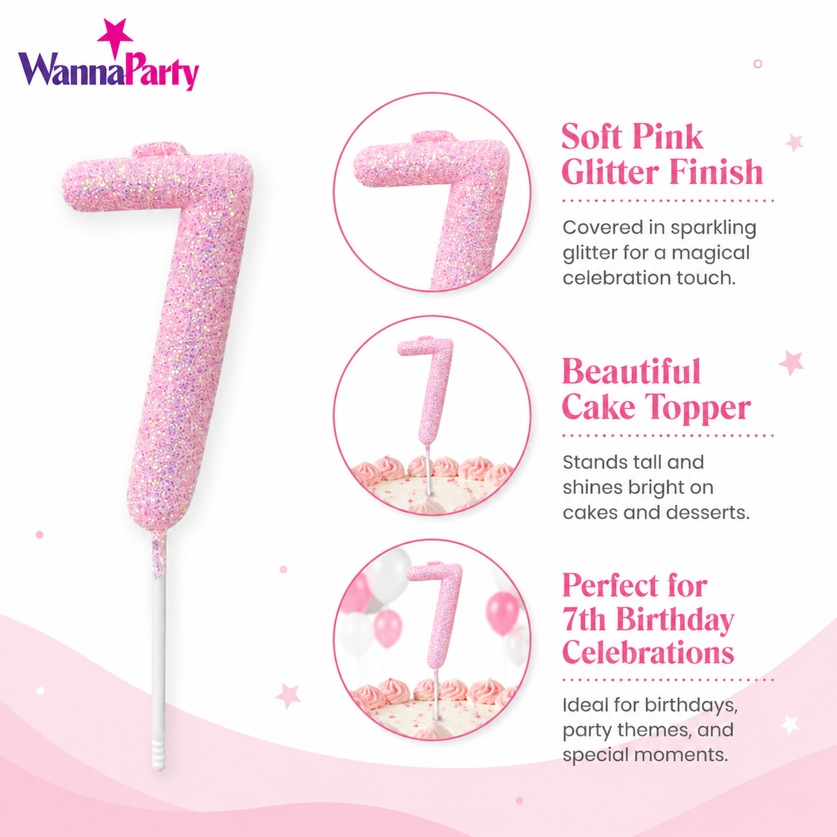 Glitter Designer Pink Candle No. 7