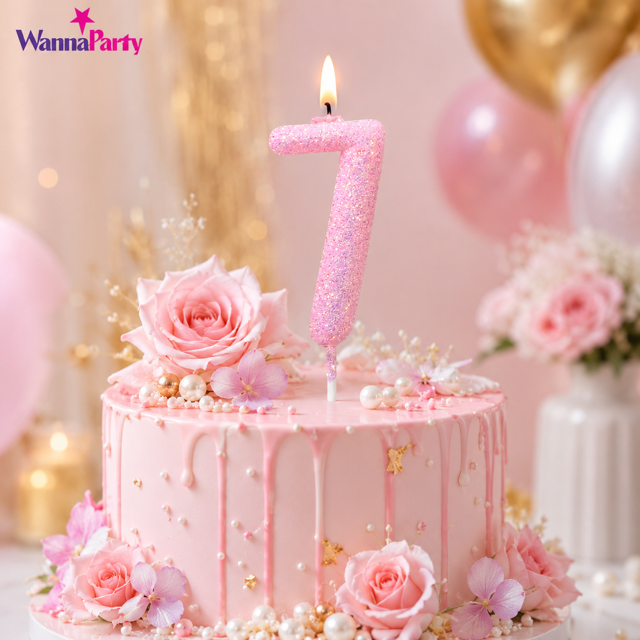 Glitter Designer Pink Candle No. 7