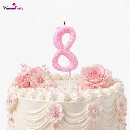 Glitter Designer Pink Candle No. 8