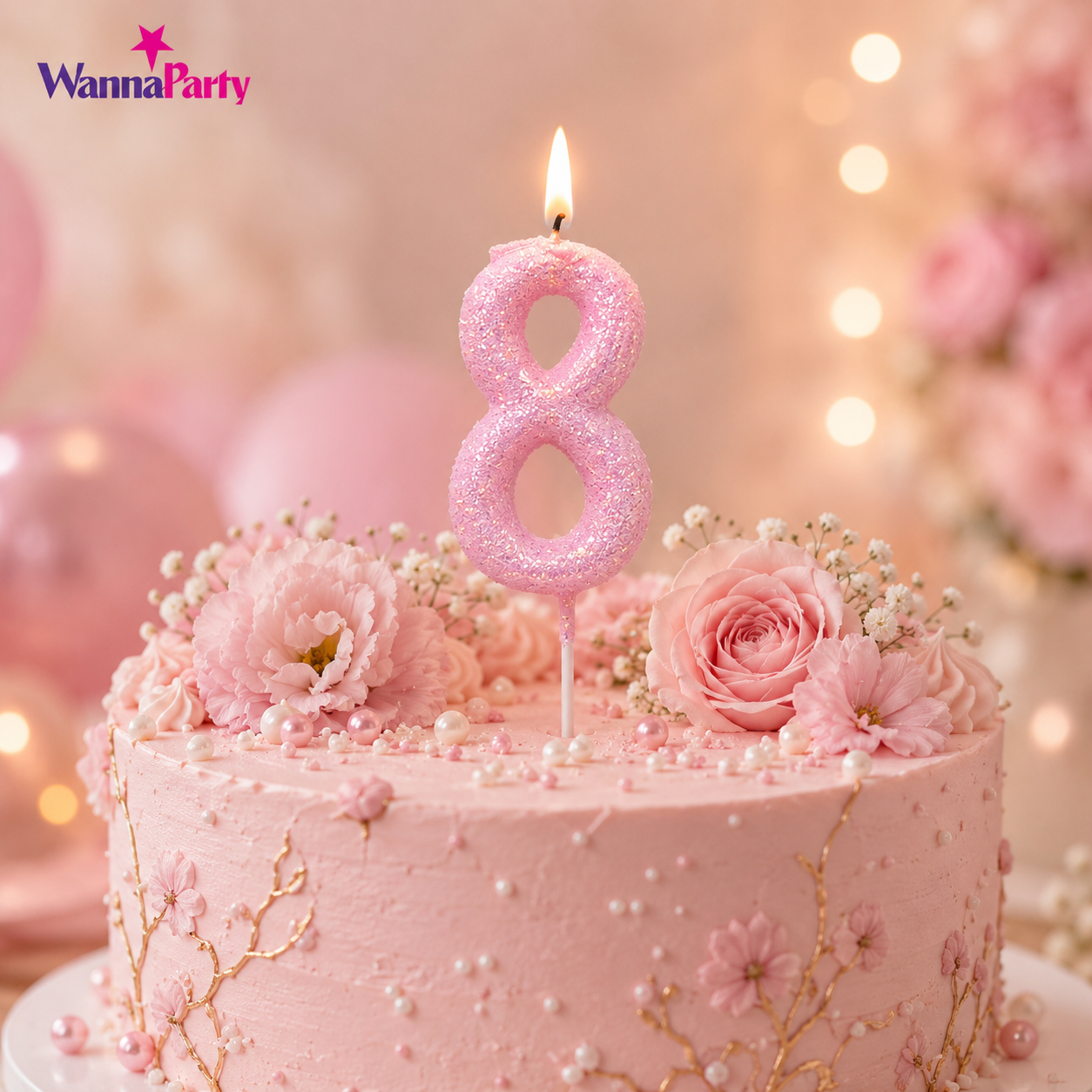 Glitter Designer Pink Candle No. 8