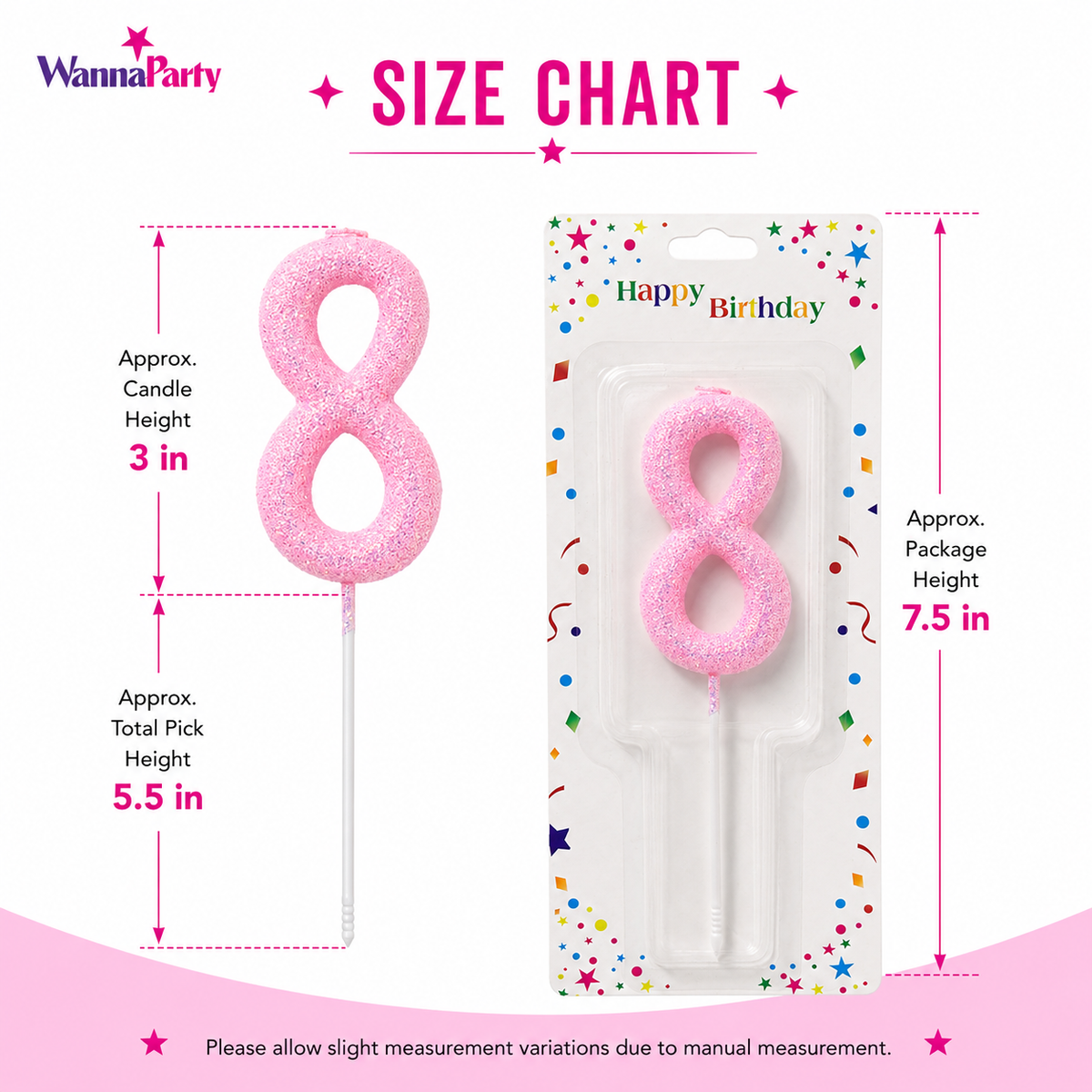 Glitter Designer Pink Candle No. 8