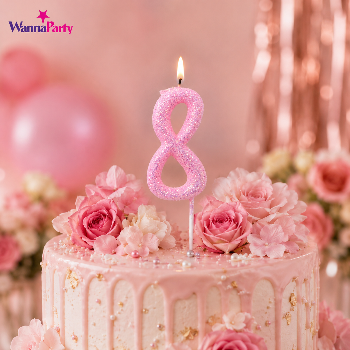 Glitter Designer Pink Candle No. 8