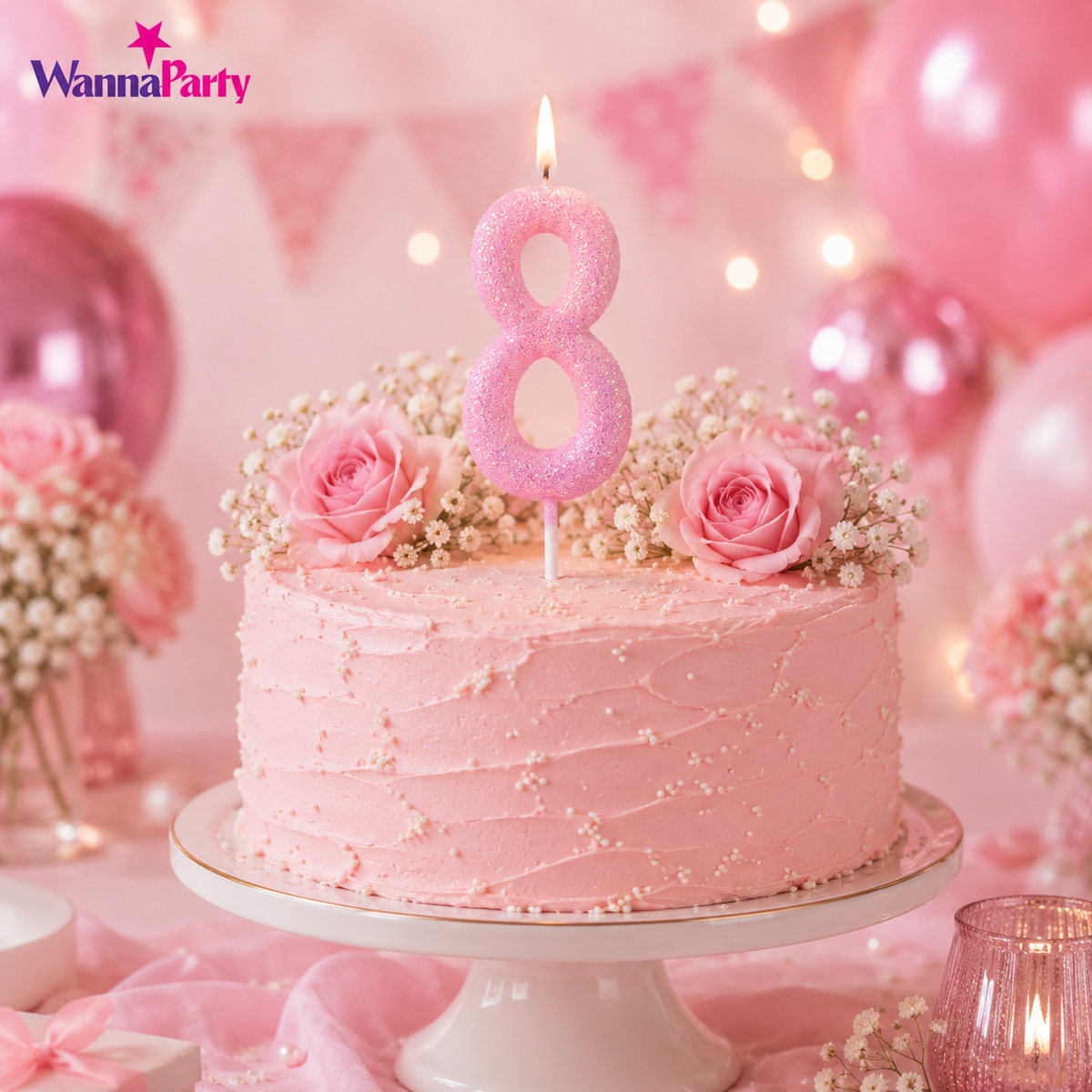Glitter Designer Pink Candle No. 8