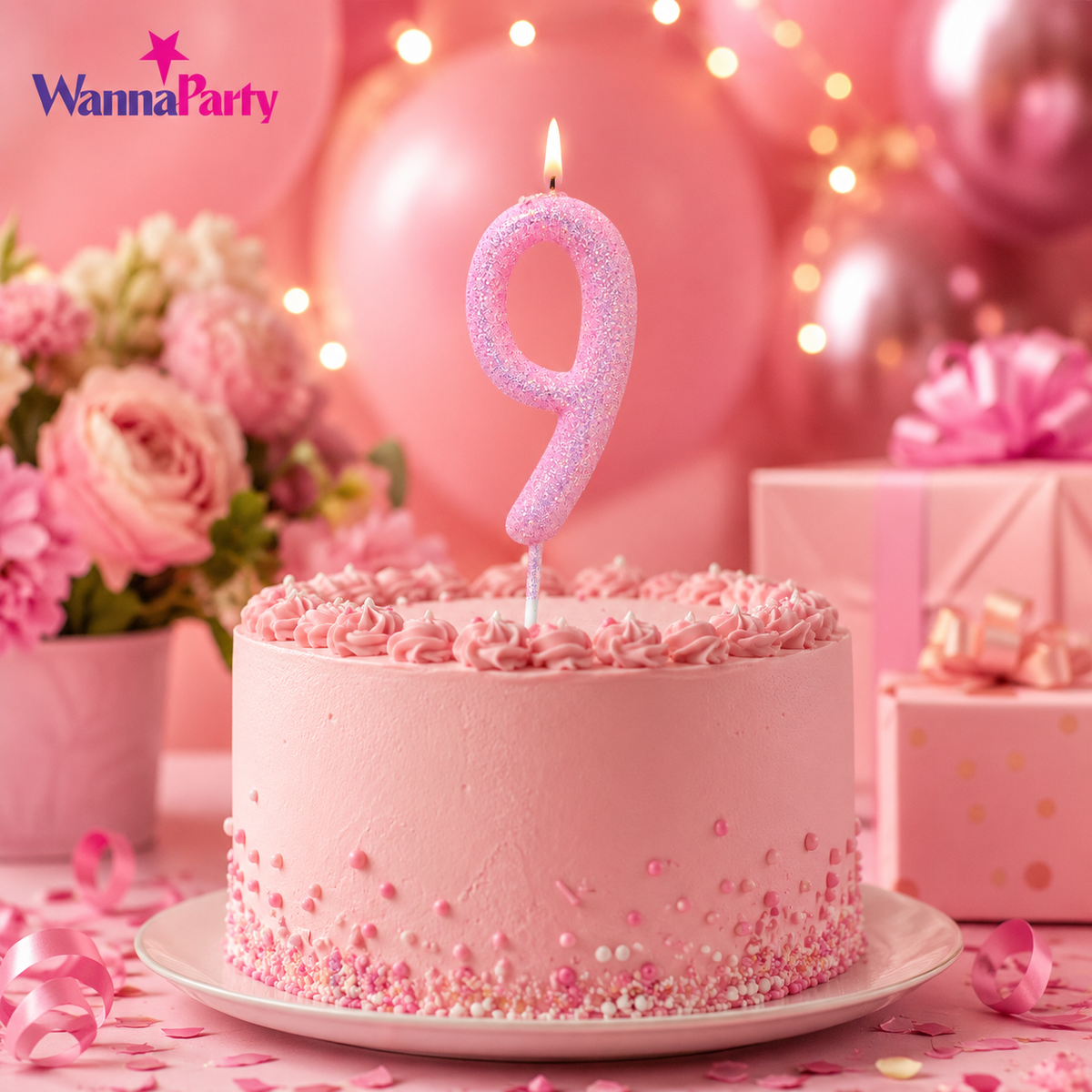 Glitter Designer Pink Candle No. 9