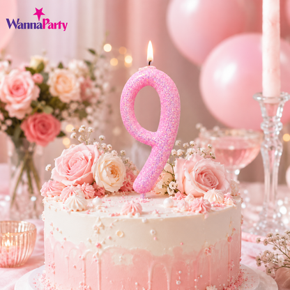 Glitter Designer Pink Candle No. 9