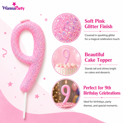 Glitter Designer Pink Candle No. 9