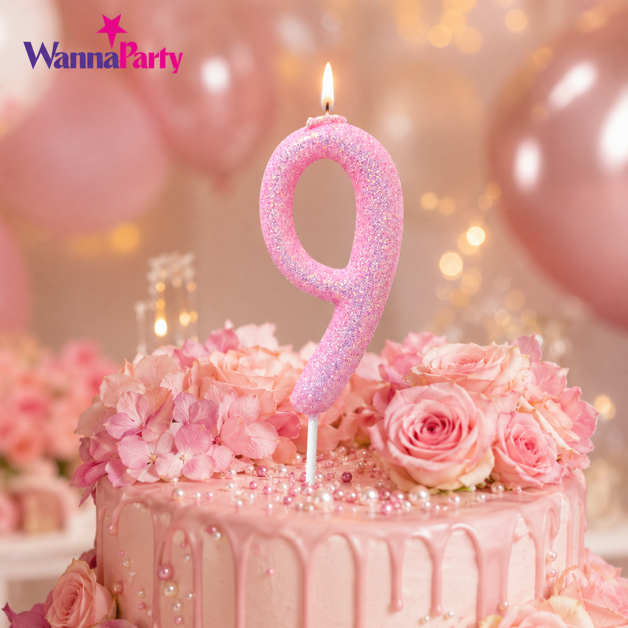 Glitter Designer Pink Candle No. 9