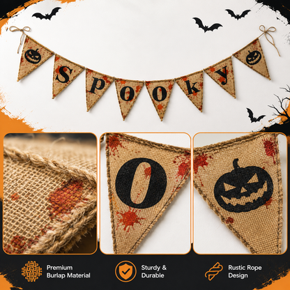 Spooky Burlap Halloween Banner - Over 9FT
