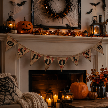 Spooky Burlap Halloween Banner - Over 9FT
