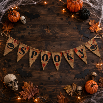 Spooky Burlap Halloween Banner - Over 9FT