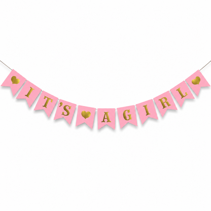 It’s A Girl Pink & Gold Banner, Baby Welcome Bunting Banner