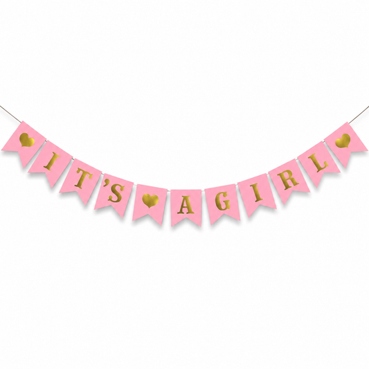 It’s A Girl Pink & Gold Banner, Baby Welcome Bunting Banner