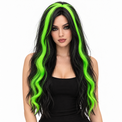 Black & Green Long Witch Wig for Halloween | Two-Tone Fancy Dress Wig for Witch Costumes, Cosplay & Theme Par
