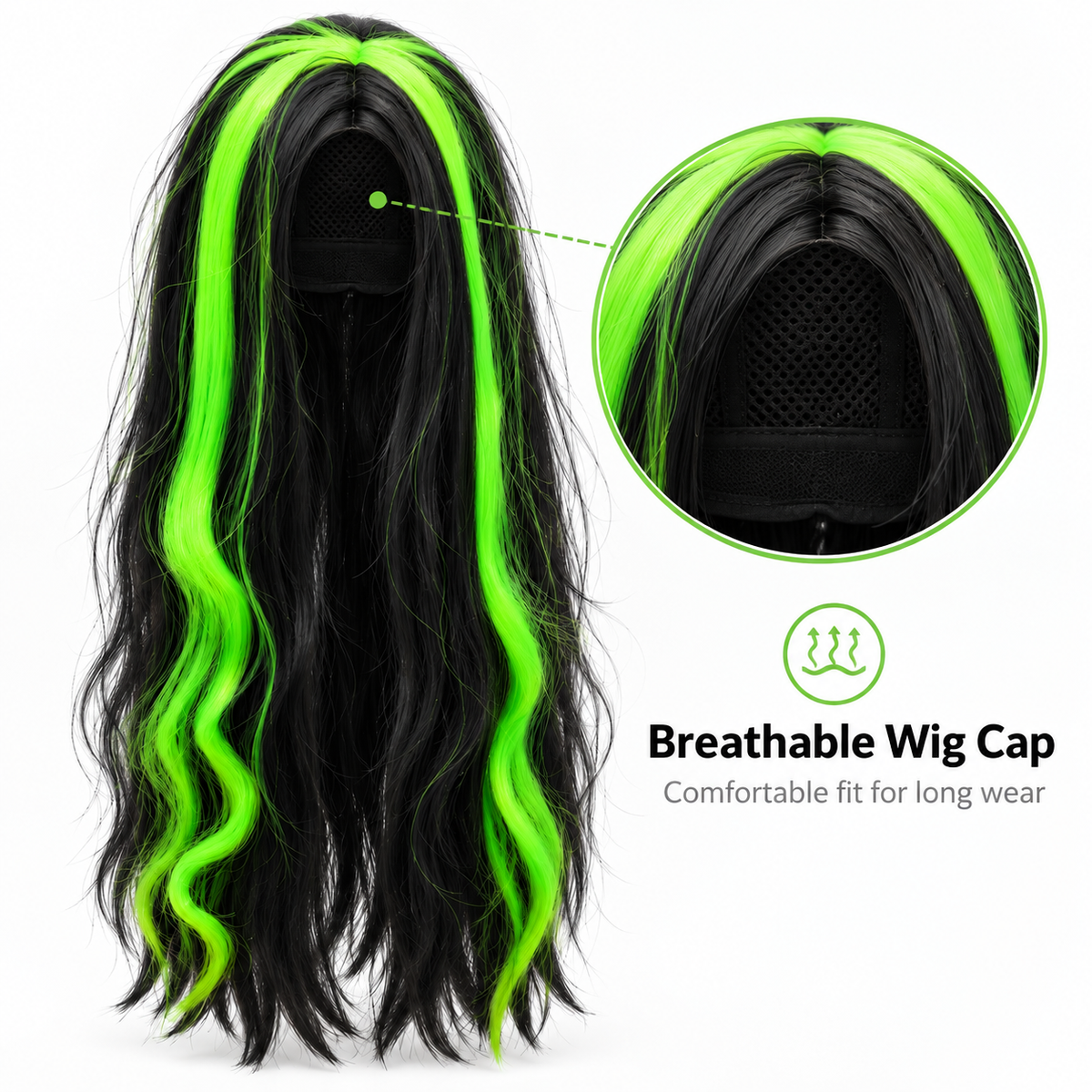Black & Green Long Witch Wig for Halloween | Two-Tone Fancy Dress Wig for Witch Costumes, Cosplay & Theme Par