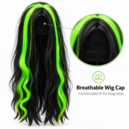 Black & Green Long Witch Wig for Halloween | Two-Tone Fancy Dress Wig for Witch Costumes, Cosplay & Theme Par
