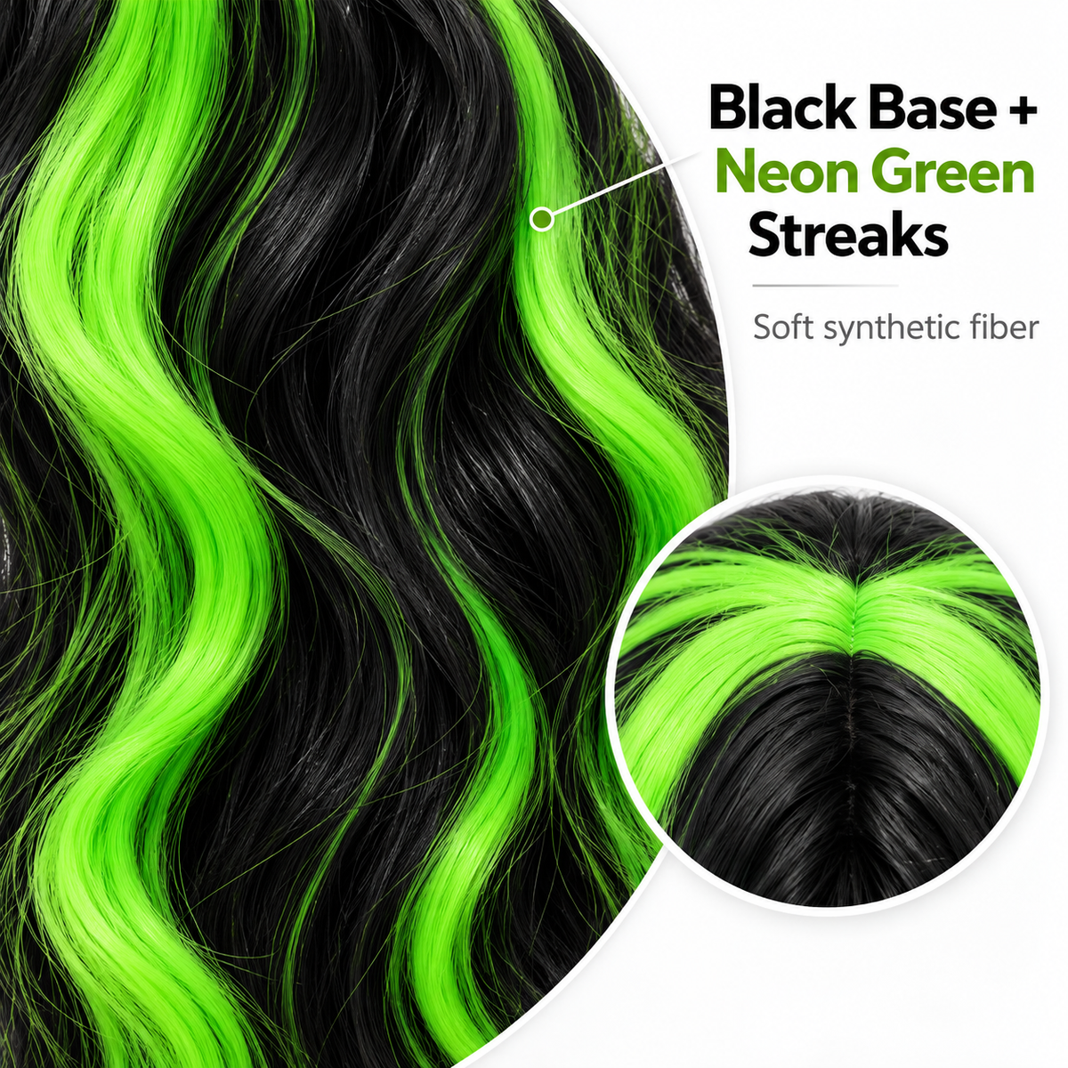 Black & Green Long Witch Wig for Halloween | Two-Tone Fancy Dress Wig for Witch Costumes, Cosplay & Theme Par