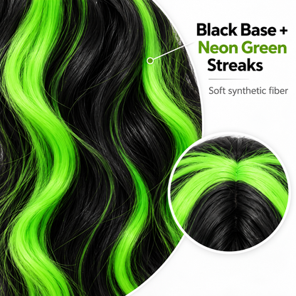 Black & Green Long Witch Wig for Halloween | Two-Tone Fancy Dress Wig for Witch Costumes, Cosplay & Theme Par