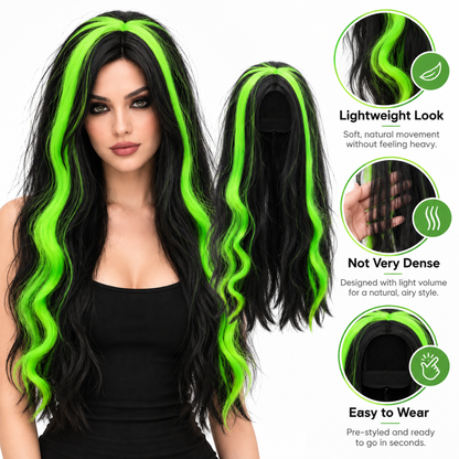 Black & Green Long Witch Wig for Halloween | Two-Tone Fancy Dress Wig for Witch Costumes, Cosplay & Theme Par