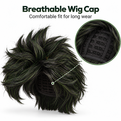 Dark Green Short Messy Wig | Cosplay Fancy Dress Hair Wig for Halloween, Fantasy Characters & Theme Parties