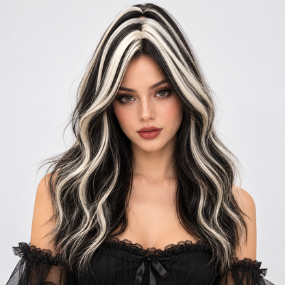 Black & White Long Witch Wig for Halloween | Two-Tone Fancy Dress Wig for Witch Costumes, Cosplay & Theme Parties