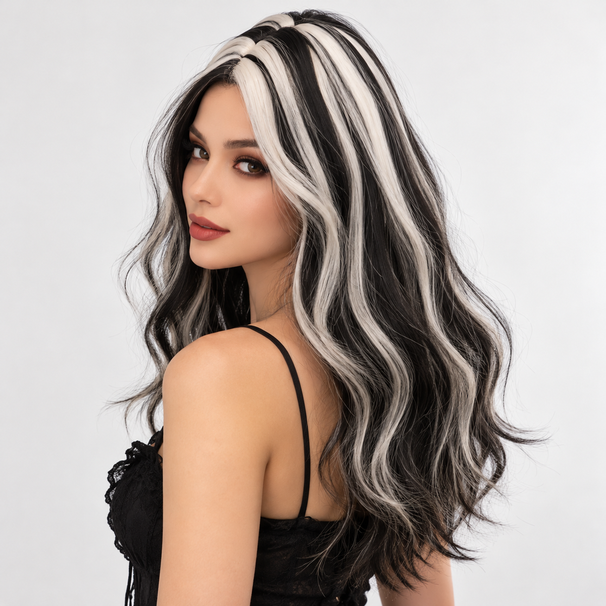 Black & White Long Witch Wig for Halloween | Two-Tone Fancy Dress Wig for Witch Costumes, Cosplay & Theme Parties