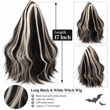 Black & White Long Witch Wig for Halloween | Two-Tone Fancy Dress Wig for Witch Costumes, Cosplay & Theme Parties