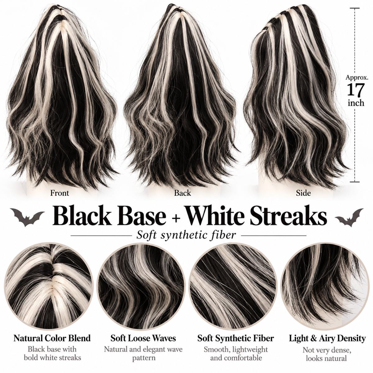 Black & White Long Witch Wig for Halloween | Two-Tone Fancy Dress Wig for Witch Costumes, Cosplay & Theme Parties