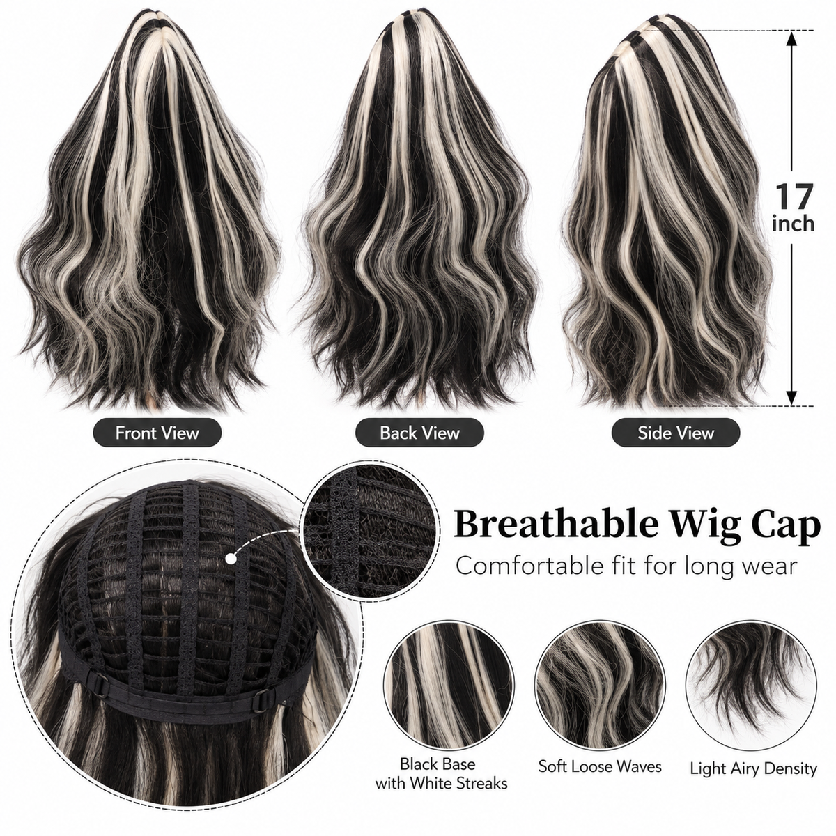Black & White Long Witch Wig for Halloween | Two-Tone Fancy Dress Wig for Witch Costumes, Cosplay & Theme Parties