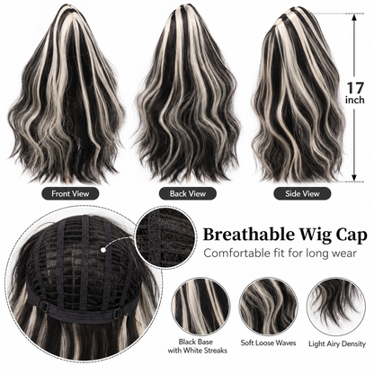 Black & White Long Witch Wig for Halloween | Two-Tone Fancy Dress Wig for Witch Costumes, Cosplay & Theme Parties