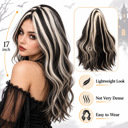 Black & White Long Witch Wig for Halloween | Two-Tone Fancy Dress Wig for Witch Costumes, Cosplay & Theme Parties
