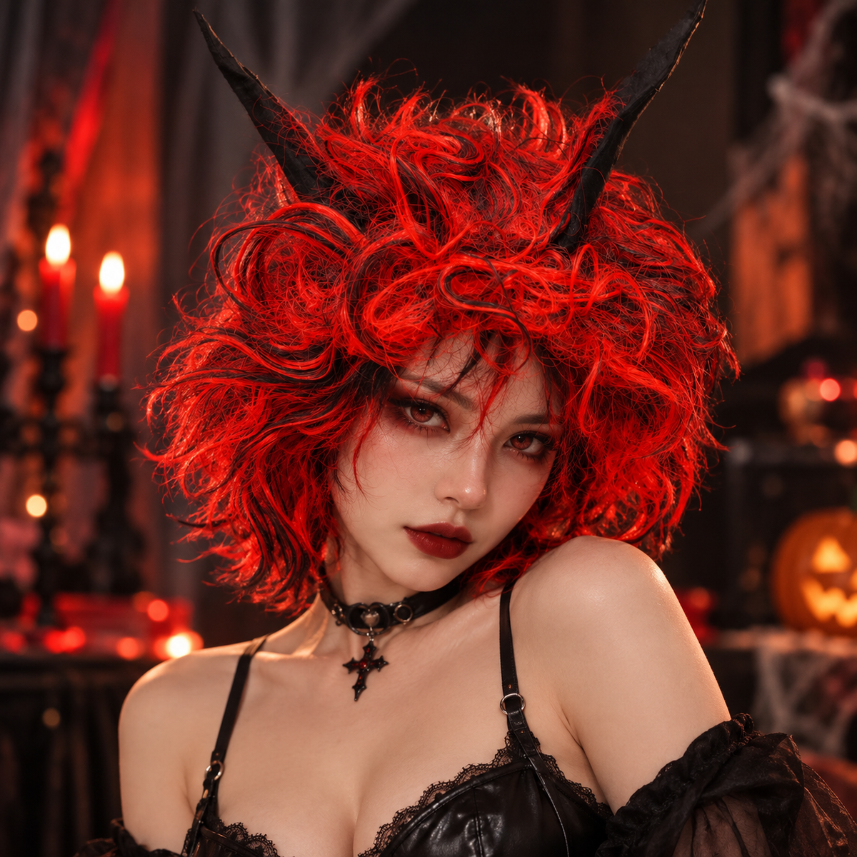 Demon Cosplay Red Wig | Red Fancy Dress Hair Wig for Halloween, Anime-Inspired Costumes & Theme Parties