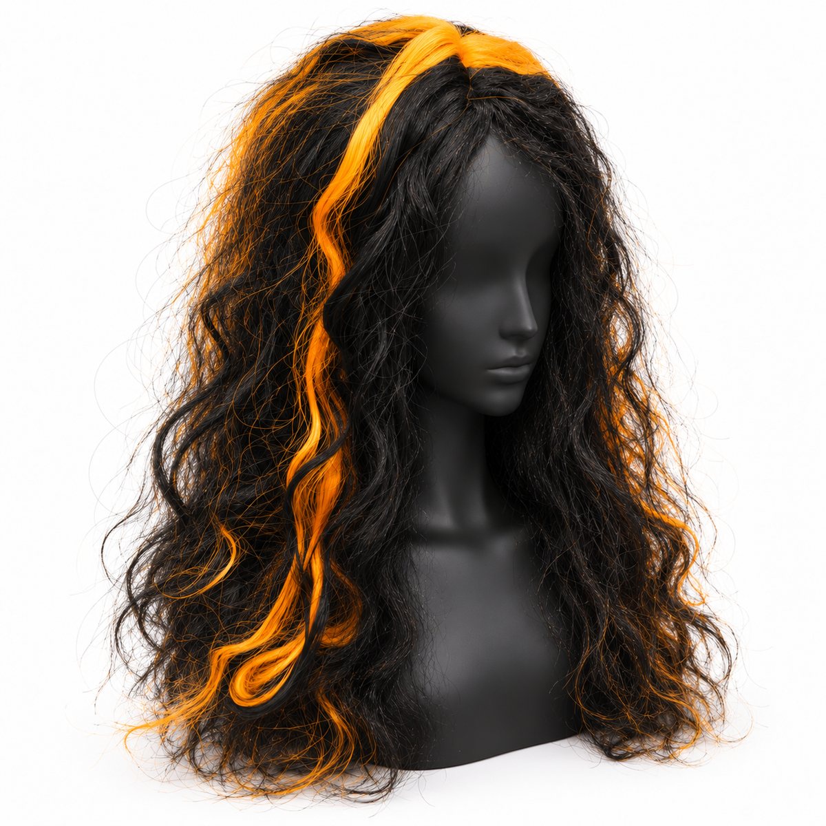 Black & Orange Highlight Long Wig | Halloween Fancy Dress Wig for Witch Costumes, Cosplay & Theme Parties
